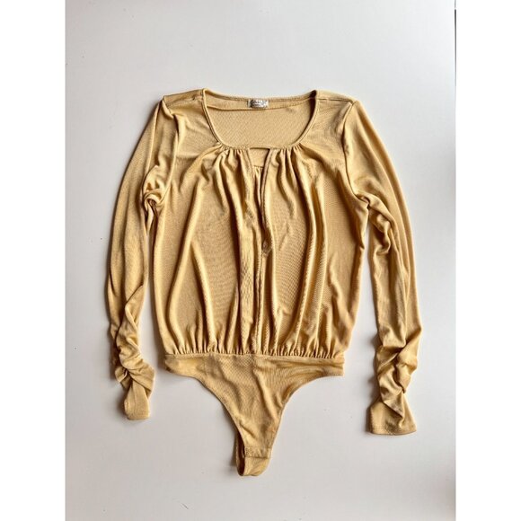 INTIMATELY FREE PEOPLE Kaya Gold Metallic Knit Jersey Keyhole Bodysuit, Size S - Picture 4 of 15